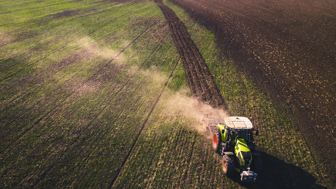 Tractor in a cultivated field