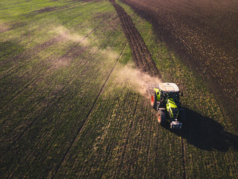 Tractor in a cultivated field