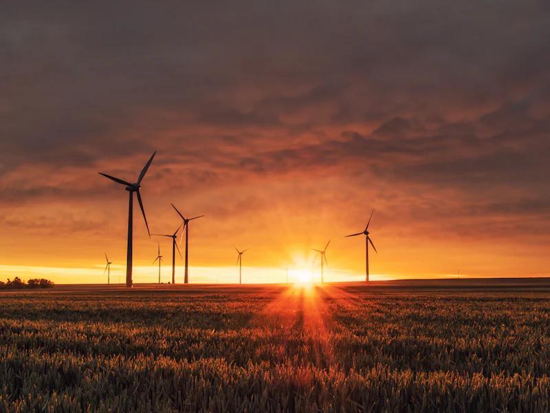 Wind turbines at sunset